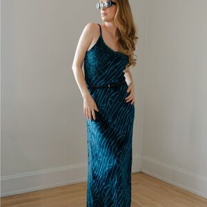 Velvet mixed pattern Black and Blue Maxi Dress
